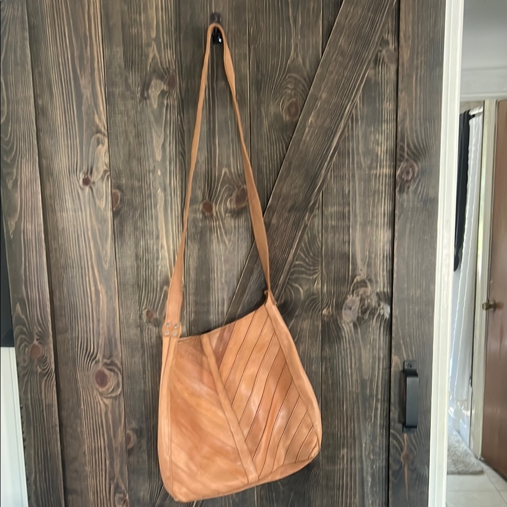 Raven + Lily Tan Leather Shoulder Bag with Bohemian Charm